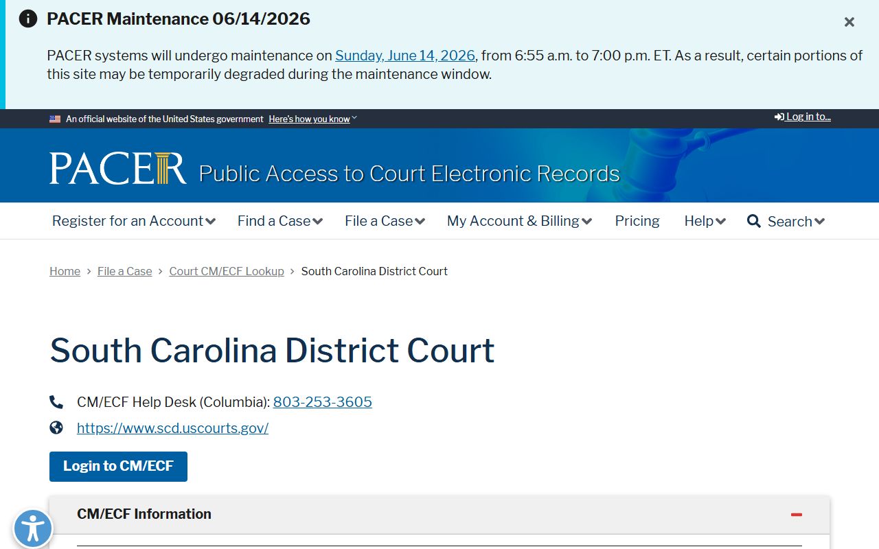 Orangeburg County Clerk of Court federal PACER distinction