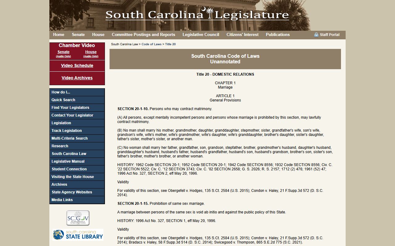 Orangeburg County Clerk of Court marriage and family record statute