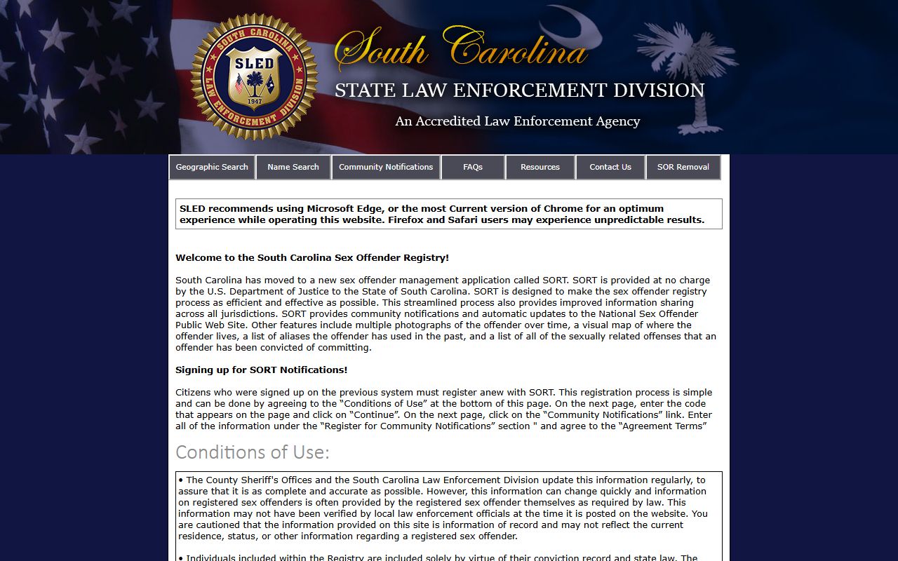 Orangeburg County arrest records and court charges SLED sex offender registry