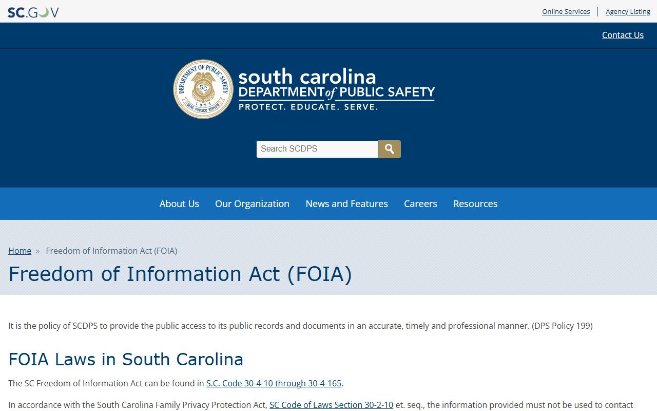 Orangeburg County arrest records and court charges South Carolina DPS FOIA