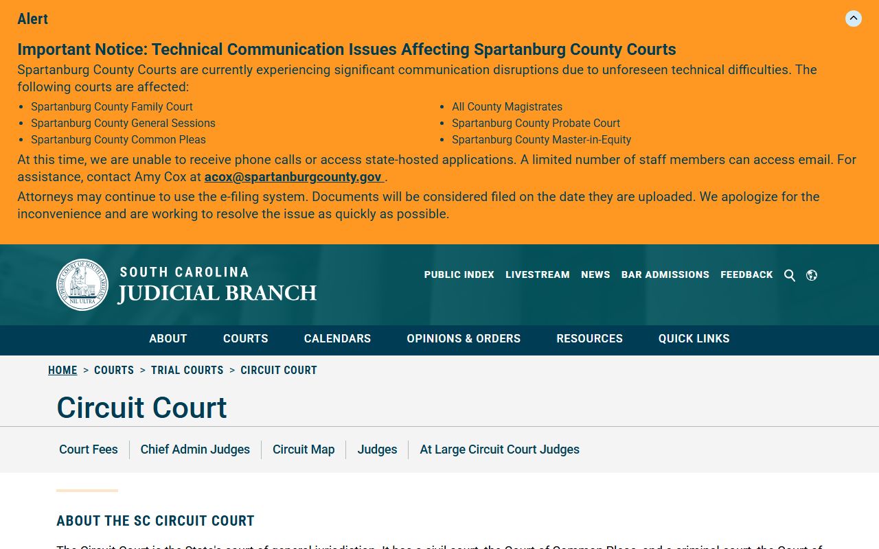 Orangeburg County court dockets Circuit Court overview