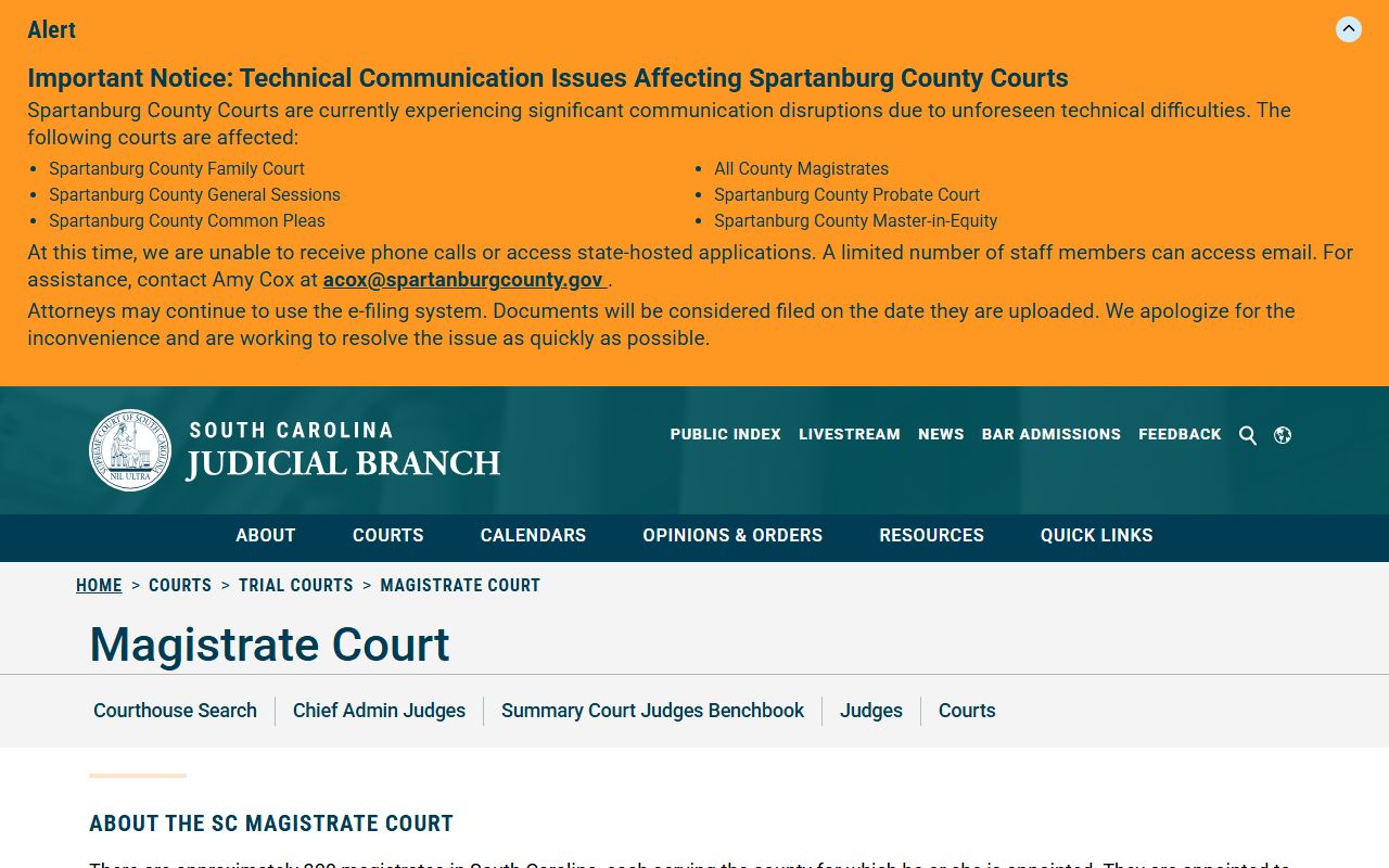 Orangeburg County court dockets Magistrate Court overview