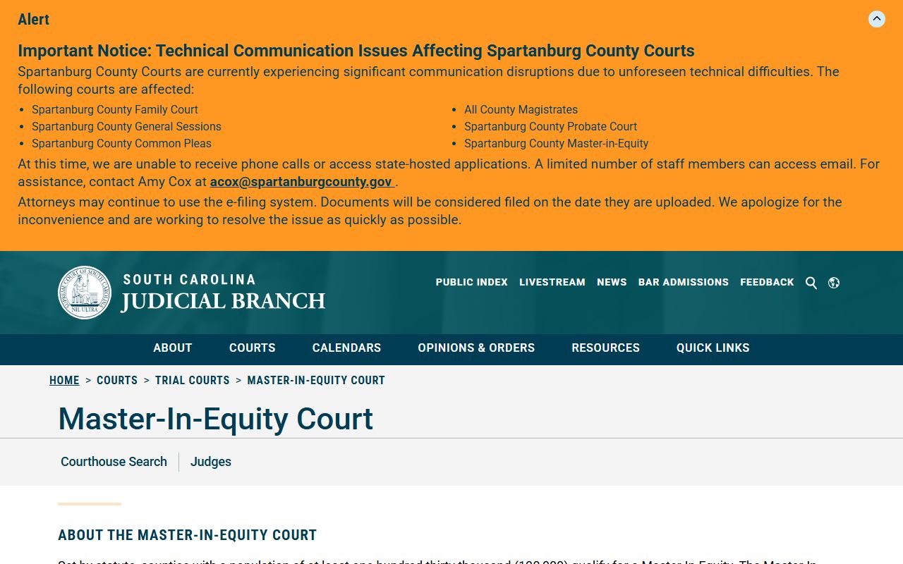 Orangeburg County court dockets Master-in-Equity overview