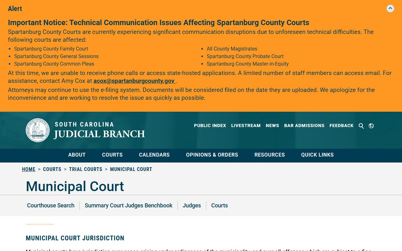Orangeburg County court dockets Municipal Court overview