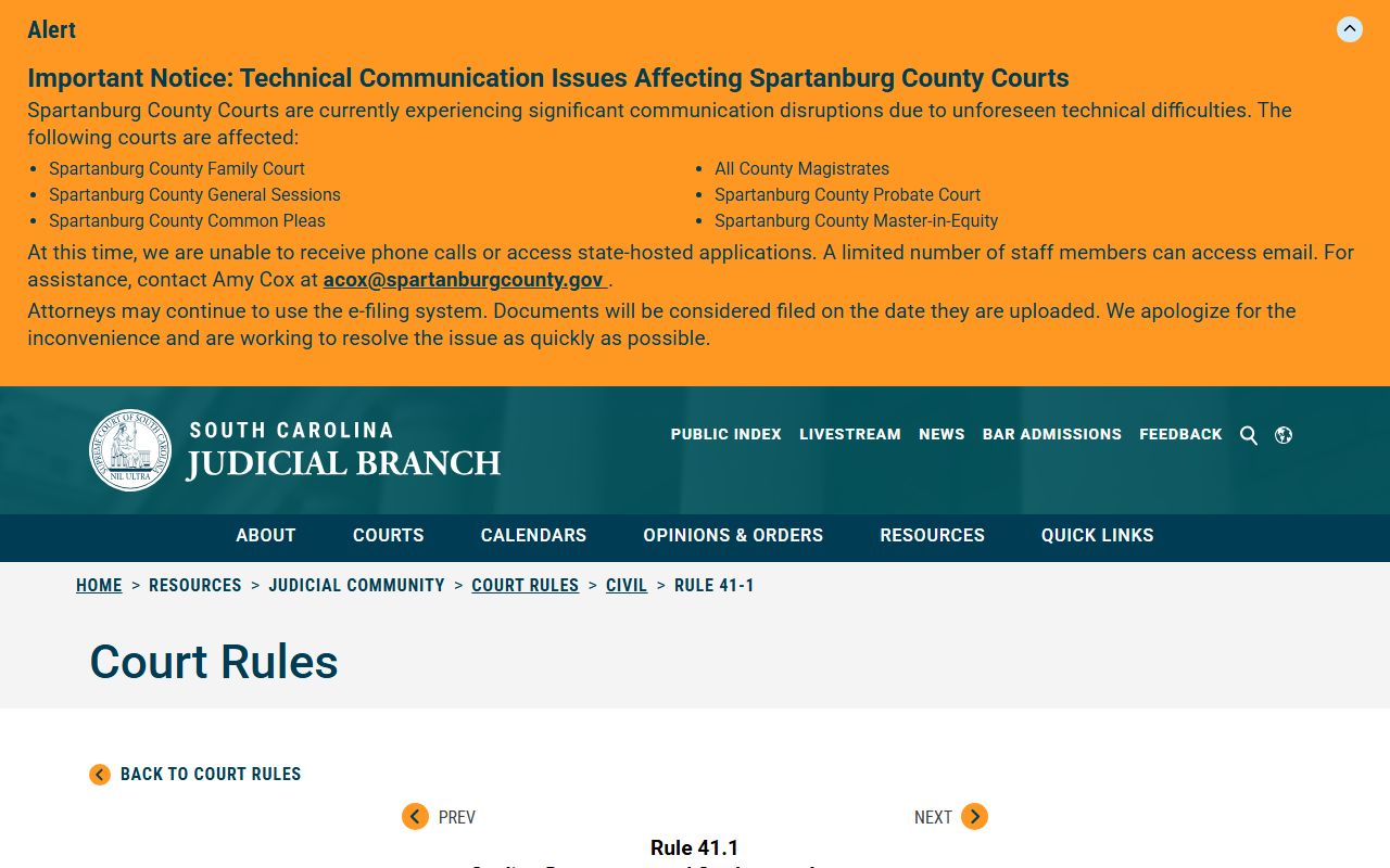 Orangeburg County court dockets Rule 41.1 sealed records