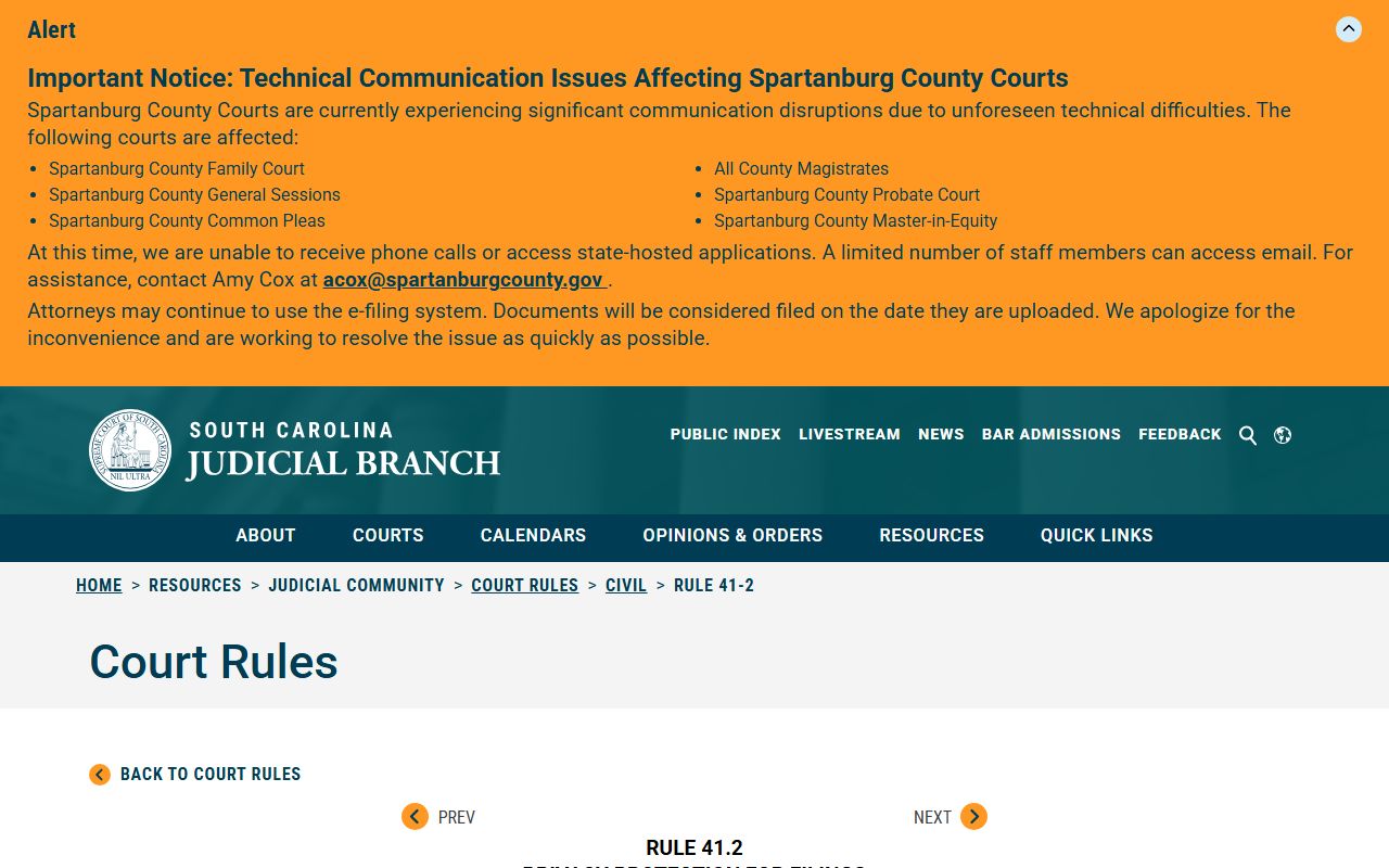 Orangeburg County court records Rule 41.2 redaction requirements