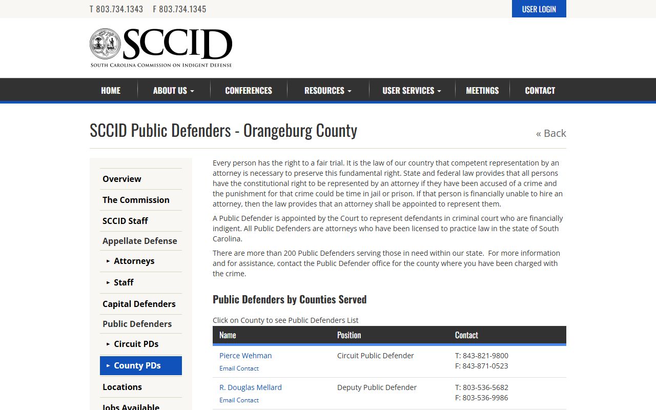 Orangeburg County criminal court records public defender