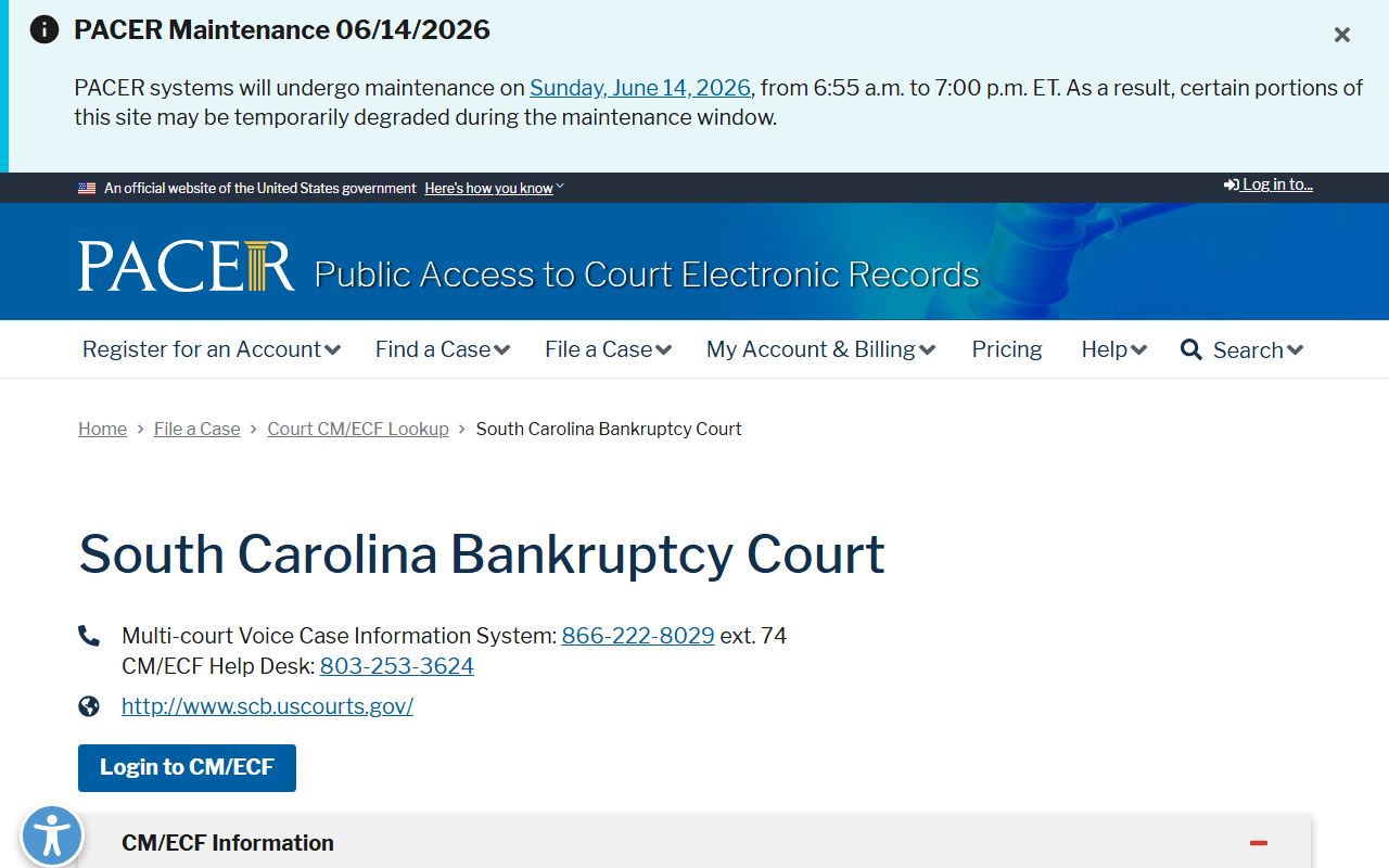Orangeburg County Circuit Court bankruptcy PACER lookup