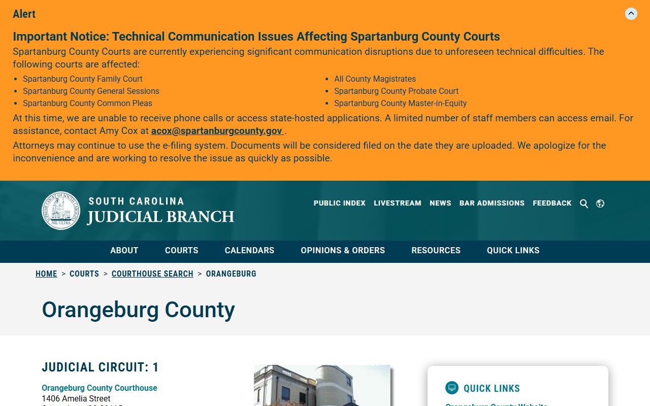 Orangeburg County Court records courthouse directory
