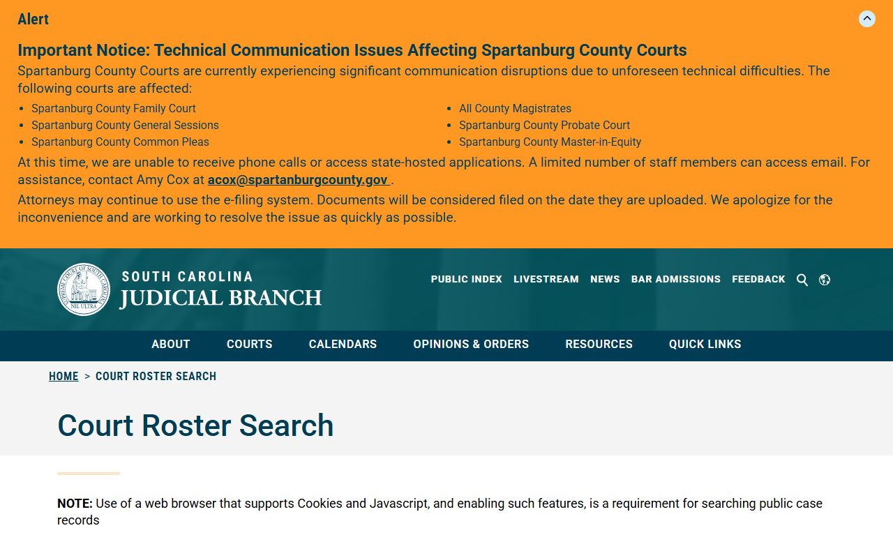 Orangeburg County Court records statewide roster search