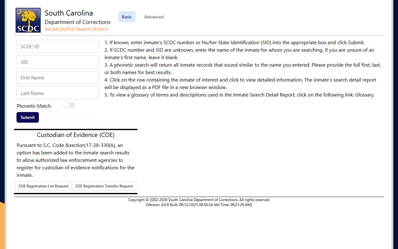 Orangeburg County inmate search SCDC public portal