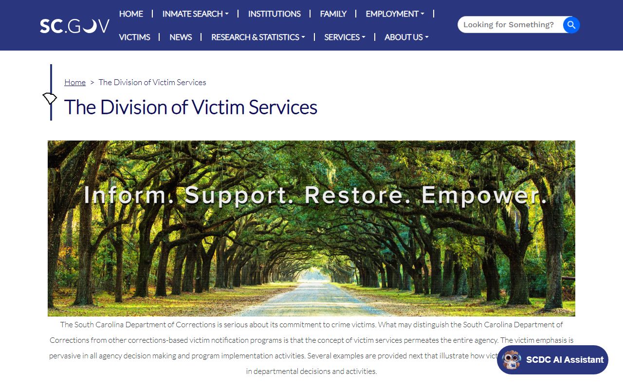 Orangeburg County inmate search SCDC victim services
