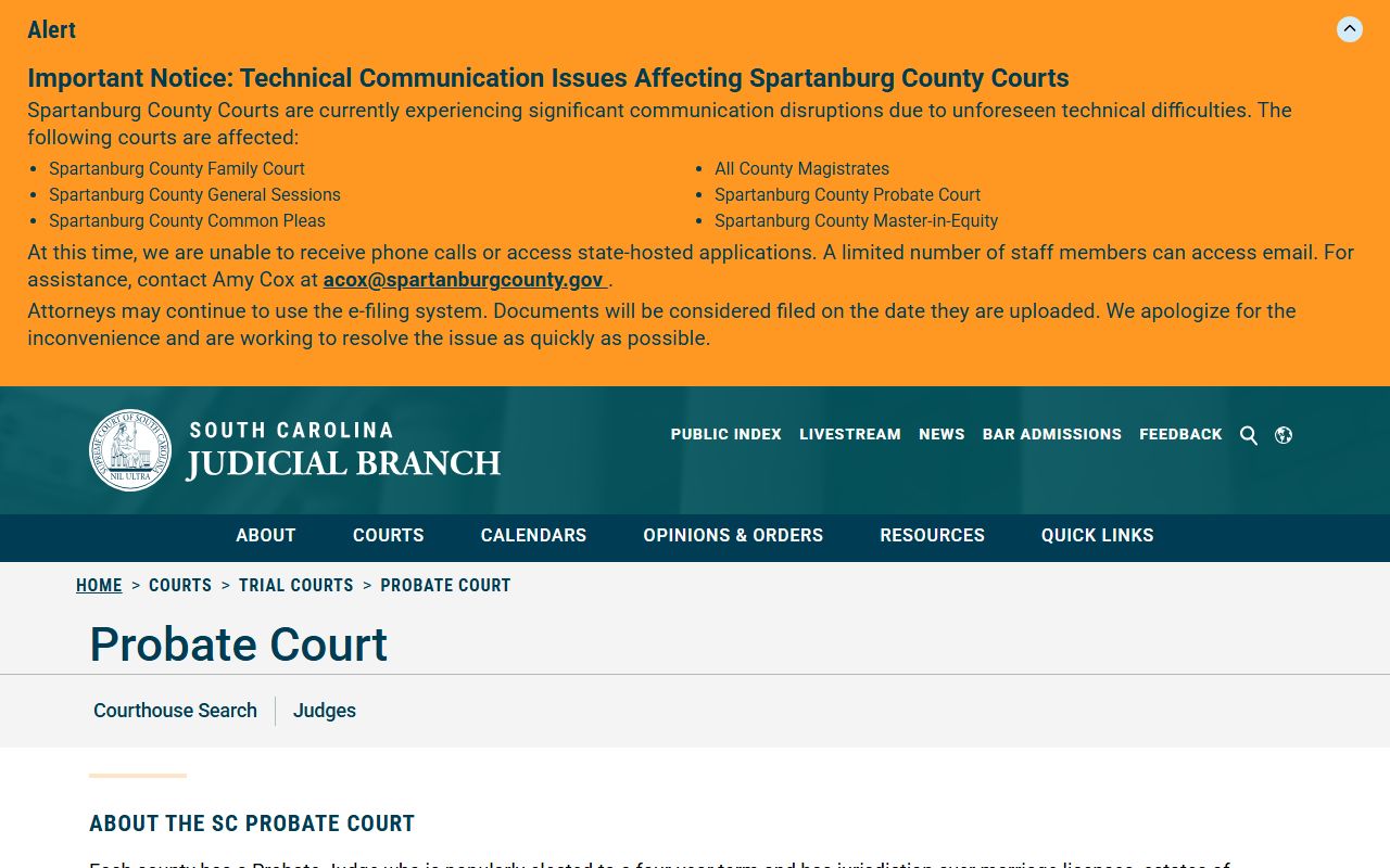Orangeburg County Probate Court statewide probate overview