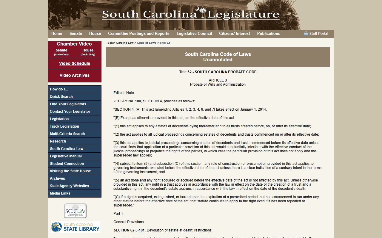 Orangeburg County Probate Court estate administration statute