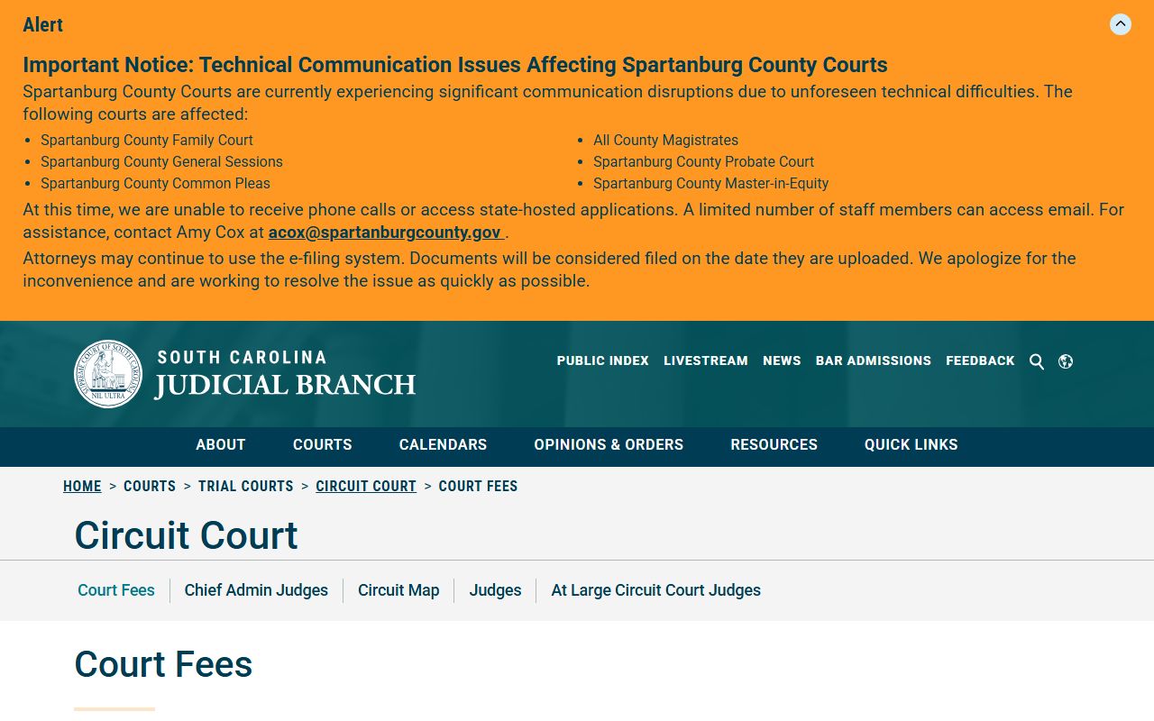 Orangeburg County traffic court records circuit court fee source