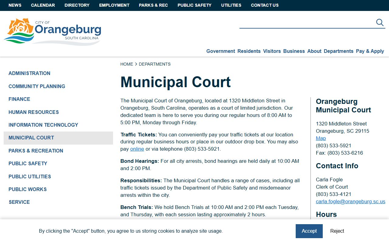 Orangeburg County warrant search municipal court source